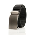 Men's black nylon canvas belt with silver automatic metal buckle on white background - F150 Simple Metal Automatic Buckle (Black)