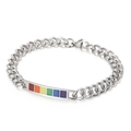 Pulsera de cadena de acero inoxidable plateado con incrustación de esmalte de arcoíris - Placa de Arco Iris de Cadena Ancha Plateada (KB161264-WGSF)