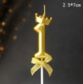 Golden number 1 birthday candle with a crown, sequin bow and a 2.5x7cm white pick - Crown Bow Golden Number 1 Candle