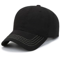 Gorra de béisbol de algodón negro con costuras de contraste beige en la visera curva - Ajustable / Negro