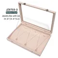 Pink faux leather jewelry box for necklace storage with clear glass lid 34.8x24.8x5cm - Necklace Style - Beige