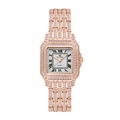 Orologio da donna quadrato in oro rosa con cristalli incastonati e numeri romani - Oro rosa