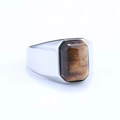 Anello vintage da uomo in acciaio inossidabile con occhio di tigre quadrato - US 7 / Colore Acciaio + Occhio di Tigre