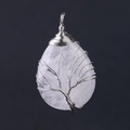 Teardrop clear quartz Tree of Life pendant with intricate silver wire wrapping finish - White Crystal Silver