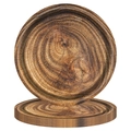 Dettaglio macro della venatura naturale del legno e dei nodi su piatti rustici tondi - Piatti da 9 pollici / Venature del legno scuro