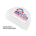White silicone swim cap for kids with high elasticity and British Swim School logo - Candy White (Kids Printed)