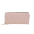 Pink long PU leather wallet with wavy quilted texture and golden zipper for women - Pink