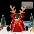 Red Christmas burlap gift bag with golden reindeer antlers and festive bells - Large Antler Bell Red