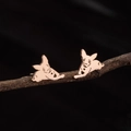 Miniature Corgi dog stud earrings in rose gold finish with detailed animal engraving - Corgi Face (783) / Rose Gold