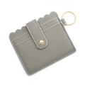 Grey wave-cut faux leather card holder wallet with gold keychain and metal snap button - C4 Gray