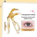 Transparent yellow lash curler with comb teeth for portable eyelash styling and curling - Rimless Comb Transparent Yellow