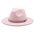 Detail of pink wool felt fedora featuring a silver sequin band and golden M logo - M (56-58cm) / Pink