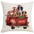 Housse de coussin de Noël avec camion rouge rétro et chiens mignons sur texture de lin - Style de Chien de Camion 6 / 45*45cm Lin simple face