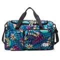 Bolso de viaje azul con estampado de hojas tropicales y correa ajustable cómoda - Verde