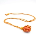 Handmade woven net necklace featuring a natural red raw stone pendant and wooden beads - Red Jasper