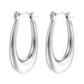 Polished silver stainless steel oval hoop earrings with a minimalist U-shaped design - Silver