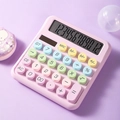 Calculatrice clavier mécanique rose avec écran LCD 12 chiffres et touches macarons - 2208B Violet Étoilé Silencieux