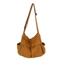 Borsa a tracolla in tela stile giapponese marrone con tasche e tracolla regolabile - Marrone