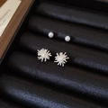 Elegant asymmetrical firework pearl stud earrings set displayed on black velvet - Silver Fireworks Pearl Set (17#)