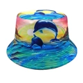 Détail de l'imprimé numérique dauphin et océan sur le chapeau bob de protection solaire - M (56-58cm) / Vert Dauphin