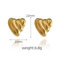 Detailed view of 18k gold heart earrings with ribbed texture and size dimensions - Triangle Spiral Gold (Heart Texture)