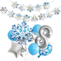 Blue and silver Frozen themed birthday set with snowflake foil balloons and number 8 - Number 8 Set