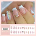 French press-on nails set DZ283 with white tips, colorful rhinestones and gold glitter - Glue Type / DZ283 Glitter French