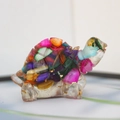 Colorful turtle figurine made of clear resin and natural crystal stones for decor - Colorful Shell + Gold Foil