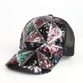 Sparkly sequin mesh baseball cap with colorful geometric triangle pattern for sun protection - Adjustable / Black Red
