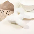 Elegant white faux fur hair claw clip with gold metal spring for women's hairstyling - 9cm Plush Cross - White