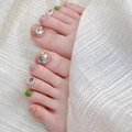 Unghie finte piedi fatte a mano verde smeraldo e marmo con accenti in foglia d'oro - Stile Marmo Verde Scuro Rosa Nude (Unghia del Piede B53)