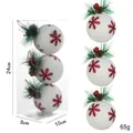 Set of 3 white frosted Christmas balls with red glitter snowflakes and pine cone decor - Style N / 3PCS Set