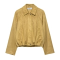 Short faux suede baseball jacket for women with lapel collar and zipper in mustard yellow - XS / Ginger Yellow