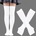 Classic white over-knee high stockings with elastic ribbed cuffs for cosplay or daily wear - Solid Color Set (33) / Pure White