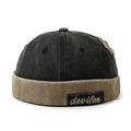 Bonnet docker rétro bicolore noir délavé et kaki avec broderie et patchs - Réglable / Chapeau Noir avec Bord Kaki