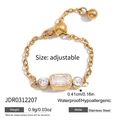 Close-up of adjustable gold stainless steel ring with zircon inlays and sizing details - Triple Stone Style (JDR0312207)