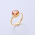 Minimalist adjustable gold ring with a large square champagne zircon stone on top - Adjustable Open / Champagne Zirconia