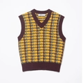 Gilet in maglia a quadri giallo e marrone con scollo a V e trama retrò testurizzata - S / Plaid Giallo