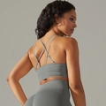 Medium gray seamless ribbed sports bra with criss-cross back straps for yoga - Dark Gray