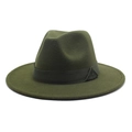 Detail of dark olive green wool felt fedora with matching grosgrain ribbon and classic crown - M (56-58cm) / Army Green