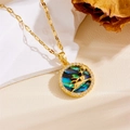 Macro detail of golden bunny and star pendant with shell inlay and zircon border - Colorful Shell Rabbit Star Style (XL10055)