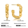 Classic 14K gold-plated C-shaped stainless steel earrings in gold finish with measurements - Gold Ripple Rectangular Style (JDE0305045)