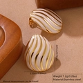 Orecchini a conchiglia in acciaio inossidabile con strisce oro e bianche e onde - Orecchini a Goccia Ondulati (FYD6067EH-white)