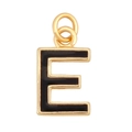 Golden letter E charm with black enamel inlay for personalized necklace jewelry - Black-Letter E