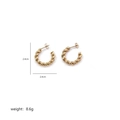 Detail of 2.4cm gold irregular twisted stud earrings showing size and 8.6g weight - Twisted Round Studs