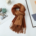 Brown and caramel double-sided cashmere-style scarf with fringes on white background - 200*68CM / Latte