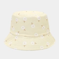 Close-up detail of yellow canvas bucket hat with white daisy floral print and stitched brim - M (56-58cm) / Light Yellow Daisy (Color 8#)