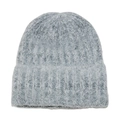 Close-up of the plush ribbed knit texture on a light gray winter beanie for women - M (56-58cm) / Light Gray