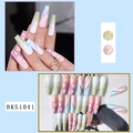 Long coffin fake nails with blue pink gradient, daisy flowers and gold glitter BKS1041 - BKS1041 Sunflower Gradient