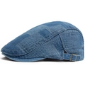 Verstelbare gewassen denim platte pet met blauwe geruite weeftextuur voor heren en dames - Verstelbaar / Blauw